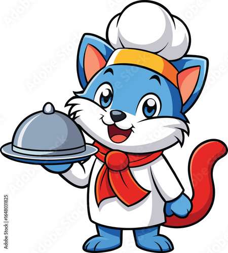 Playful cartoon chef cat character illustration in a chef s hat and apron cooking and smiling with a cheerful expression perfect for food related designs and children s themes