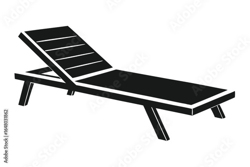 Isolated Black Silhouette of a Wooden Lounger or Deck Chair Illustration