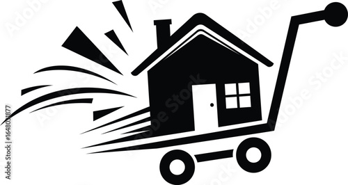 Vector art of house on a moving trolley isolated on white background