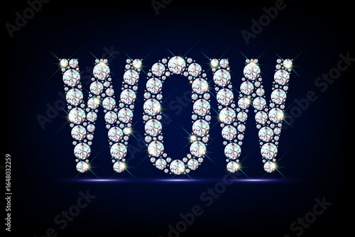 Word WOW made from sparkling diamonds vector
