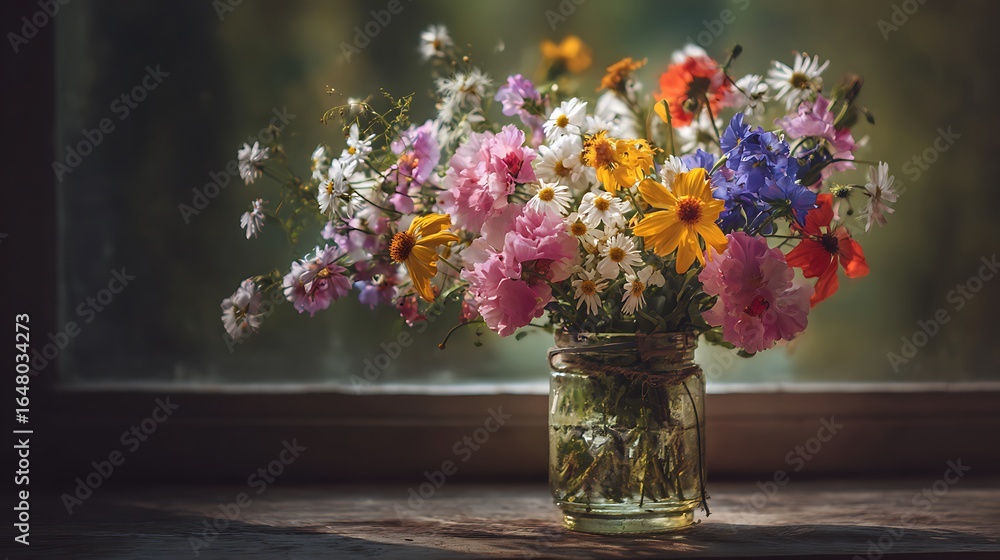 Fototapeta premium Vibrant blossoms in rustic indoor setting illustration images
