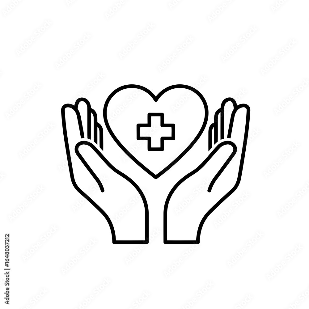 Obraz premium Hands holding a heart with a medical cross inside, symbolizing healthcare, medical assistance, and compassionate care, isolated on white background