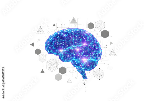 Blue Artificial Intelligence Brain on Transparent Background