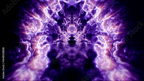 Fototapeta Naklejka Na Ścianę i Meble -  3D rendering, abstract geometric background, virtual reality, computer generated fluorescent ultraviolet fire light, glowing neon lines, triangular tunnel with straight smooth road