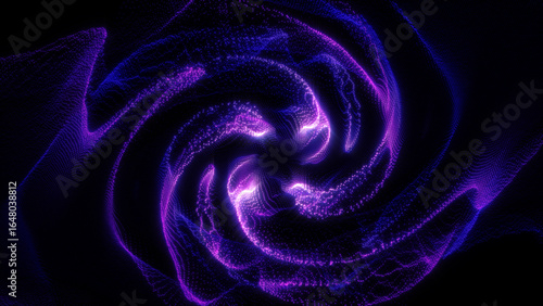 Abstract magical hypnotic energy space particles tunnel vortex shape in purple color with glow effect