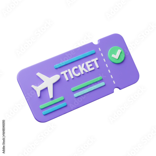 3d airplane ticket isolated on transparent background