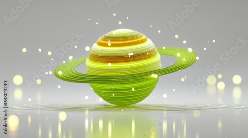 Abstract 3D Saturn-Like Planet with Vibrant Rings
