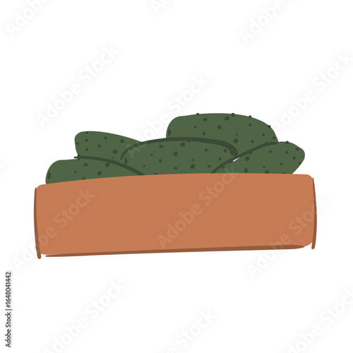 Illustration of a wooden produce crate filled with fresh dark green cucumbers harvested from summer vegetable garden. Flat vector illustration.