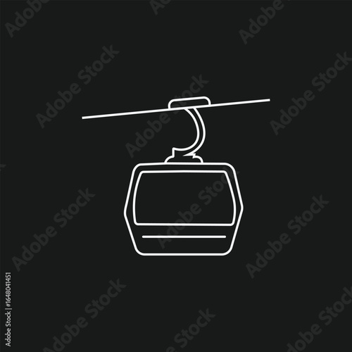 Ski Lift Gondola Line Art Icon, Simple Cable Car Outline, Minimalist Winter Sport Transportation Symbol, Modern Vector Graphic for Ski Resort and Mountain Themes.