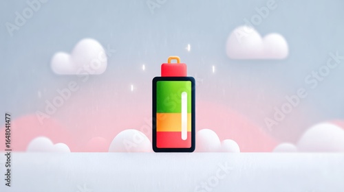 Colorful Battery Icon with Soft Cloud Background
