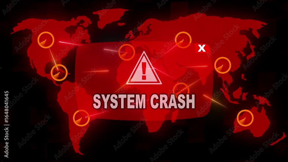 Stockvideon SYSTEM CRASH Alert Warning Message Attack on World map ...