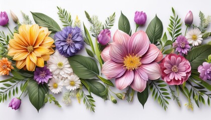 elegant floral border design with greenery and colorful flowers
