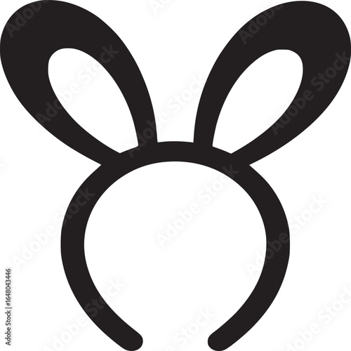 A simple black and white graphic illustration of a bunny ear headband on a white background