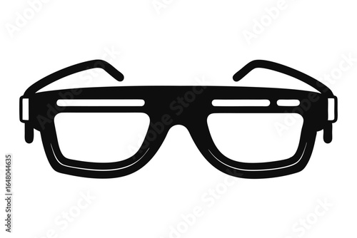 Bold black squareframed spectacles with thick arms and distinctive design elements, isolated image