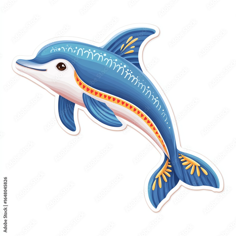 Obraz premium Playful Blue Dolphin Illustration with Yellow and Red Accents