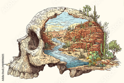 Desert Oasis Hidden Inside the Skull of a Colossal Creature isolated