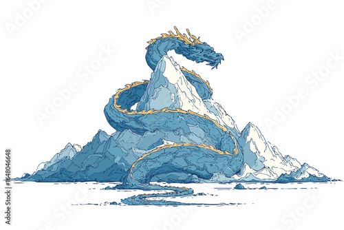 Dragons Tail Curling Around a Mountain Peak isolated