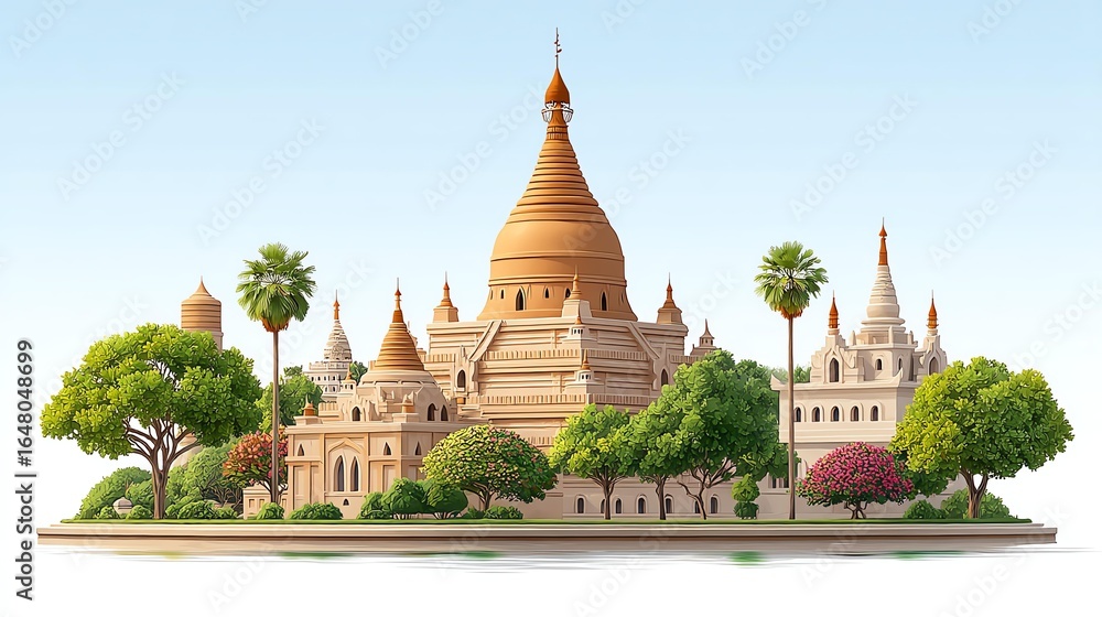 Naklejka premium Golden Temples and Lush Greenery in Myanmar