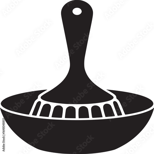 A black and white graphic of a reamer sitting inside a bowl against a white background design image