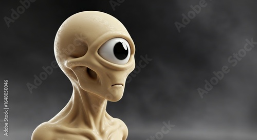 Fototapeta Stylized Beige Alien Head with Singular Eye on Dark Backdrop 3D Render