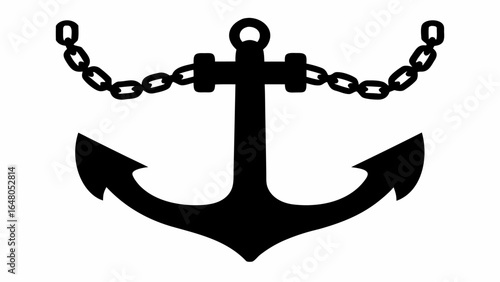 Illustration of a black anchor with a chain draped across the top on a white background design image | editable eps vectors silhouette