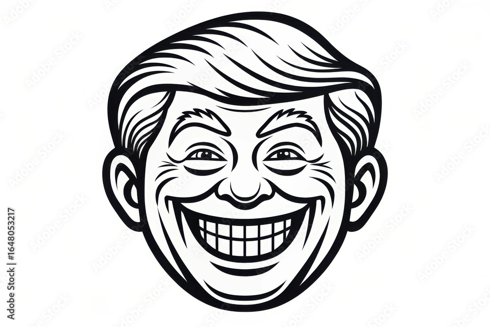 Fototapeta premium Man s face with wide grin and wrinkles isolated on white background