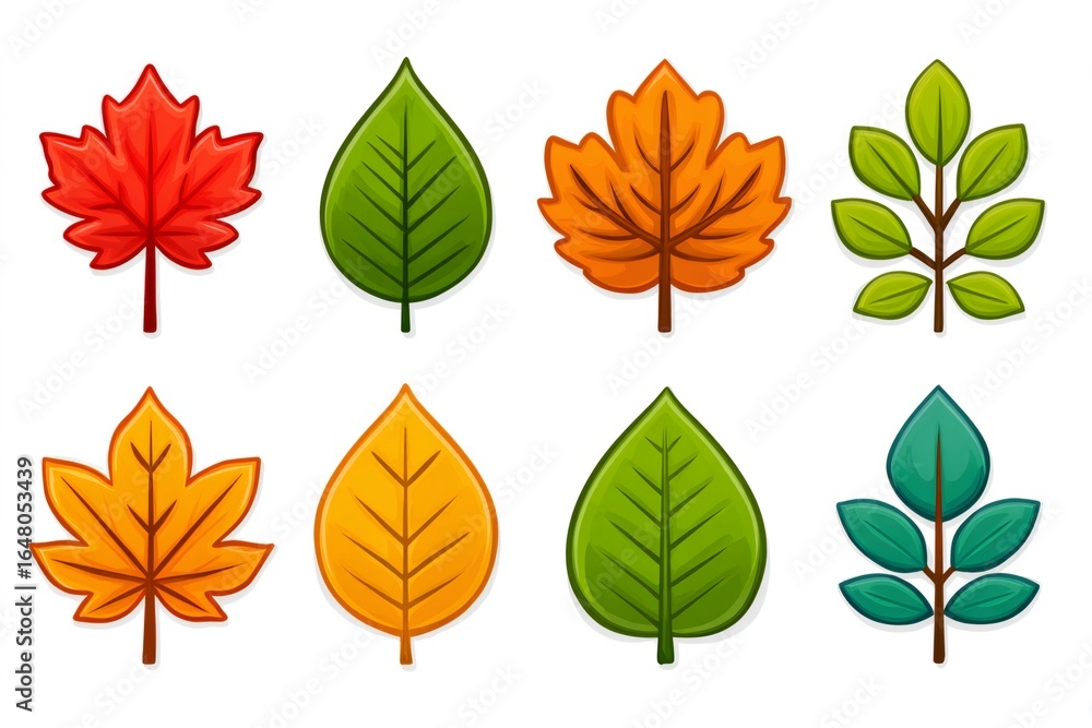 Obraz premium Colorful cartoon autumn leaves showing changing seasons