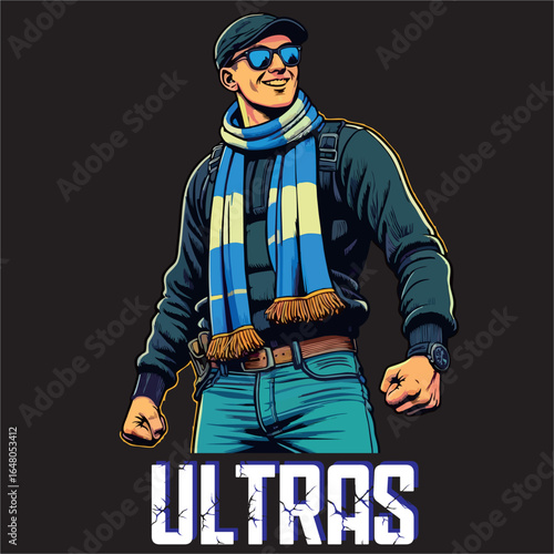 illustration vector graphic of Football fans ultras hooligan design for logo, t-shirt, etc
