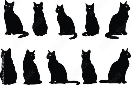 Black cat silhouettes set in various poses and styles