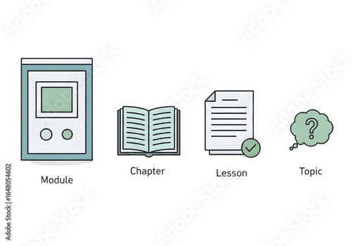 Course structure icons set multi color png on transparent background