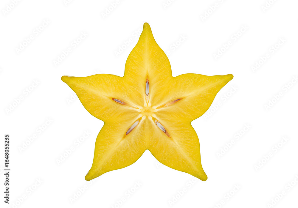 Fototapeta premium Vibrant yellow star fruit slice on transparent background tropical food
