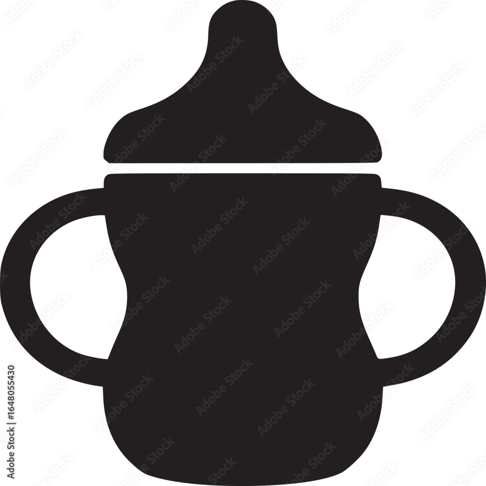 Obraz premium A minimalistic black silhouette of a baby bottle with handles on a plain white background simple design