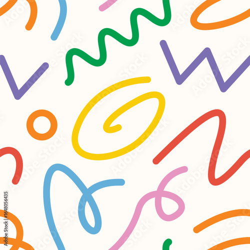 doodle seamless pattern fun colorful line elements. Creative color childish minimalist style. background pattern for children. trendy design with basic bright shapes.