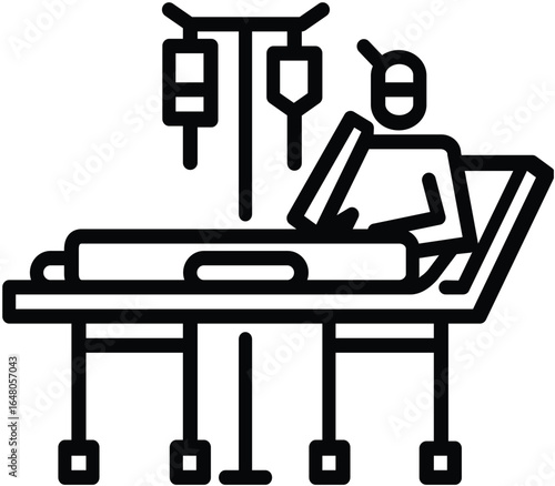Hospital IV Vector – Patient in Bed Receiving Intravenous Treatment