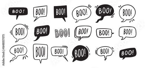 Speech bubbles with text Boo. Vector hand drawn doodle illustration 