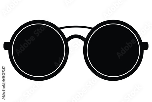 Minimalist Illustration of Round Sunglasses with Black Lenses and Frame Silhouette Style