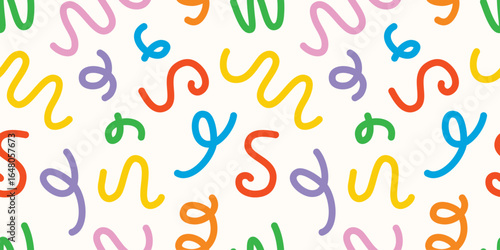 doodle seamless pattern fun colorful line elements. Creative color childish minimalist style. background pattern for children. trendy design with basic bright shapes.