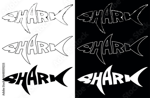 Shark Word Art Logo Designs in Various Style.