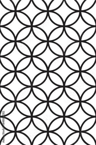 Seamless geometric pattern of interlocking black circles forming a repeating tessellation on a white background