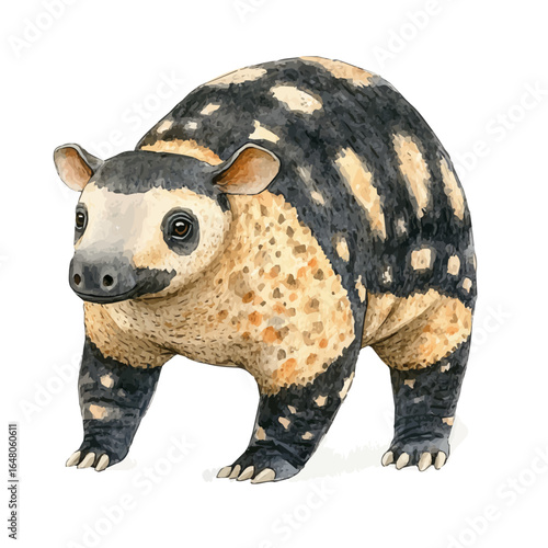 Tapir, watercolor vector, isolated on a white background.