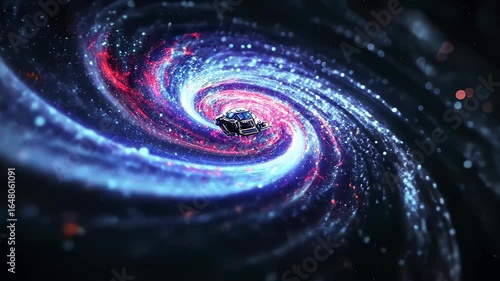 Cosmic journey of a vintage spaceship amidst a colorful galaxy