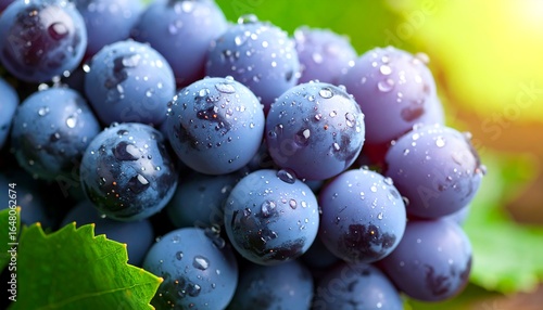 Wallpaper Mural Close-up of Dew-Kissed Blue Grapes on the Vine Torontodigital.ca