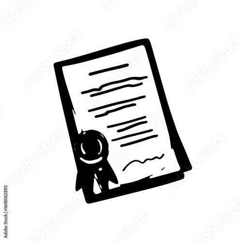Legal Document Illustration: A hand-drawn rendering of a legal document, symbolizing formal agreements and contracts, suitable for business and legal concepts.