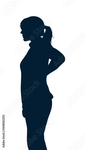 Silhouette of a pregnant woman in profile with hand on back
