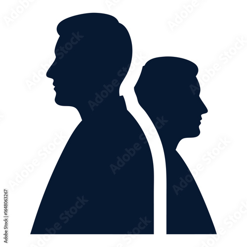 Silhouettes of two people back to back symbolizing disagreement or distance