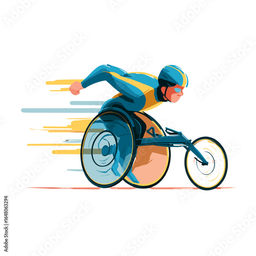 Champion in Motion: A dynamic illustration captures a determined athlete in a racing wheelchair, showcasing speed, strength, and unwavering focus during a competitive event.