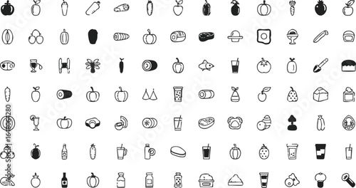 Fresh food and drink icons for healthy lifestyle and culinary inspiration