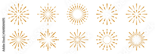 Fireworks minimal set. Outline festive Firecracker illustrations for design use. PNG