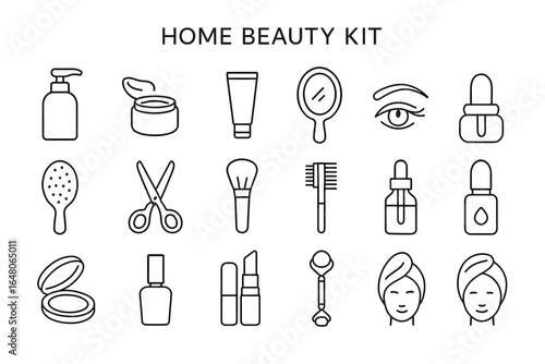 Home beauty kit: essential skincare and makeup icons