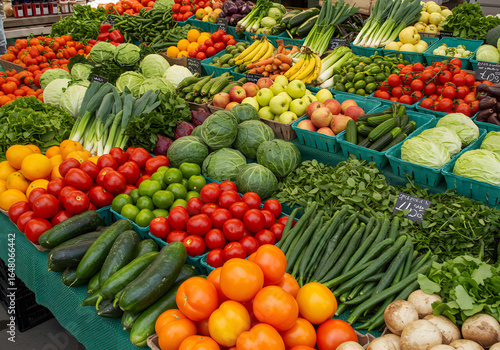  A high-angle photo of a farmers' market stall